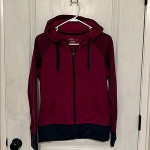 Nike Ladies Maroon and Dark Blue Zip-Up Hoodie